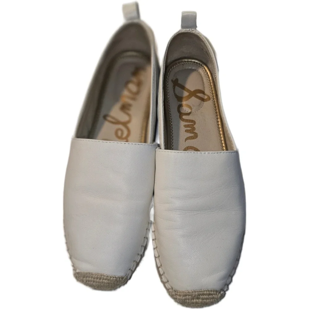 Sam Edelman Khloe White Leather Espadrille Flats Slip On Shoes Womens 8.5 M
